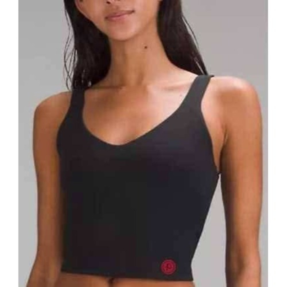 Lululemon Align Tank Top Women 8 Black Pure Barre Logo V-Neck Cropped Nulu